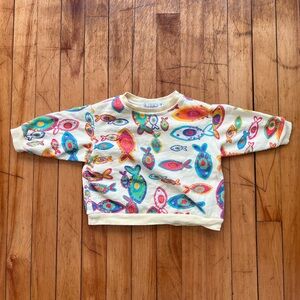 Fresh Produce Yellow & Multicolor Fish Pattern Baby Crew Sweatshirt 6 Months
